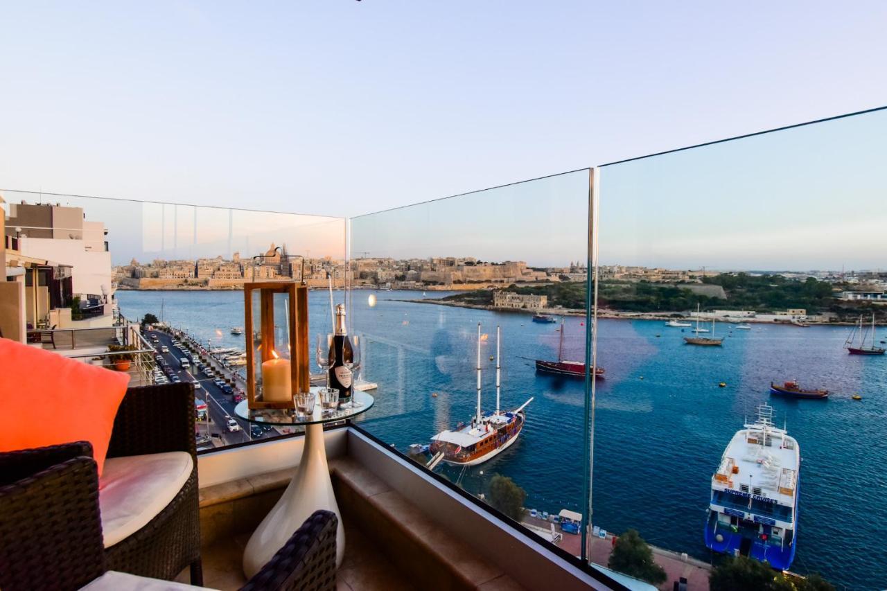 Unique Seafront Triplex Penthouse With Panoramic Bedroom & Rooftop Jacuzzi Overlooking Valletta Сліма Екстер'єр фото